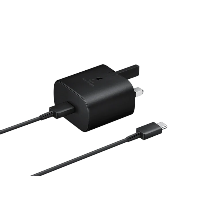 فست شارژ 25 وات به همراه کابل USB C اورجینال مشکی سامسونگ